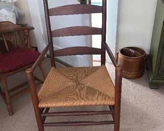 PLL #259 Ladder Back Arm Chair with Rush Seat @ $75 