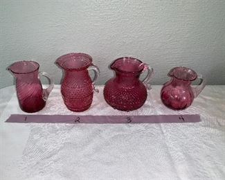 PLL #287 Assorted Colored Glass  Pitchers Vases (Pilgrim  & Cranberry Glass) @ $5 ea 