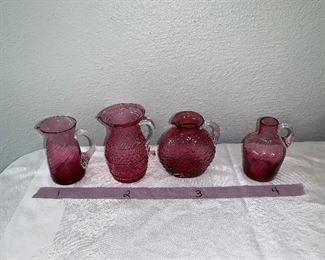 PLL #289 Assorted Colored Glass  Pitchers Vases (Pilgrim  & Cranberry Glass) @ $5 ea 