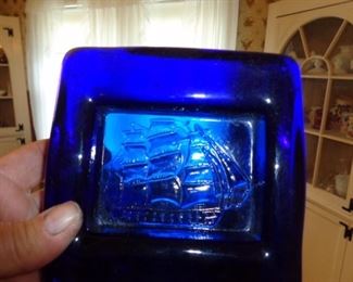 PLL #608 Blue Glass Ship Scene $15