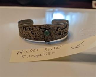 PLL #53 - Nickel Silver with Real Turquoise Cuff Bracelet $10