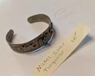 PLL #53 - Nickel Silver with Real Turquoise Cuff Bracelet $10