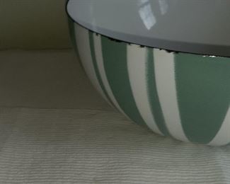 Lot 17:
Katherine Holm MCM mid-century modern Scandinavian green white striped bowl 