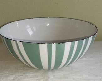 Lot 17: PLACE A BID OR "Buy-it-now" for $50
Large Mid-century modern Catherineholm MCM mid-century modern enamel Scandinavian green white striped bowl 