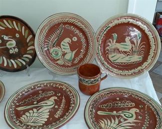 Lot 29: 
(10)Antique vintage 1930/1940 red ware Mexican plates 
Mug 