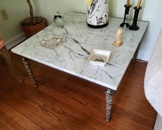 Square stone top end table, 30x30x16 goes with rectangular coffee table, $75