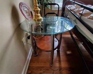 Glass end table 26x26, pair goes with matching coffee table $75 each, 140 pair