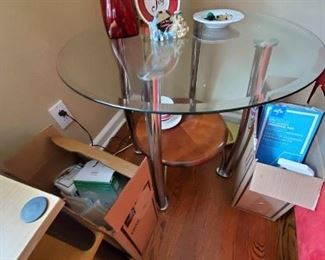Glass end table 26x26, pair, goes with matching coffee table $75 each, 140 pair
