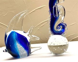 Seahorse blue blown glass and fish