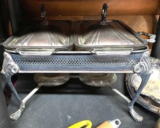 Silverplate serving utensils and dishes