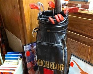 Michelob golf bag and clubs
