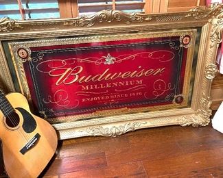 Large Budweiser advertising sign in frame