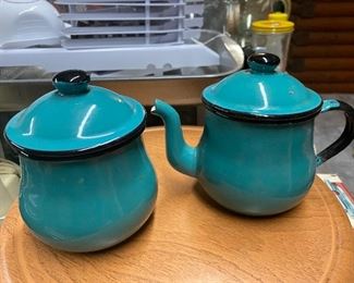 Teal enamelware