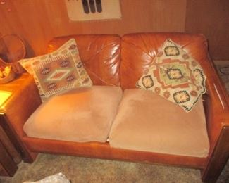 Leather and Fabric Loveseat 