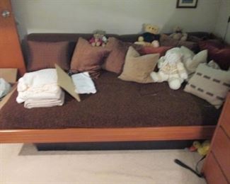  Teak Twin Workbench Platform Bed with Storage Drawer 