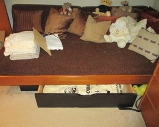 Workbench Teak Twin  Platform Bed with Storage Drawer 