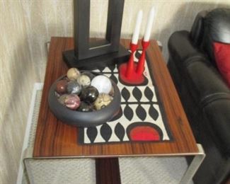 Mid Century Modern Rosewood and Chrome Coffee Table With Matching End Table ~ Maurice Villency Leather MCM Black Sofa with Matching Chair
