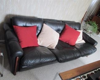 Mid Century Modern Rosewood and Chrome Coffee Table With Matching End Table ~ Maurice Villency Leather MCM Black Sofa with Matching Chair

