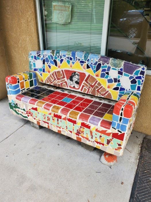 Mosaic Bench: Silent Auction. Leave your highest bid with our cashier.