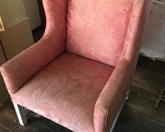Vintage Print Pink High-Back Chair