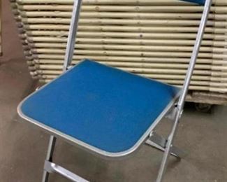 375 Silver Metal Frame Chairs with Blue Upholstered Seat