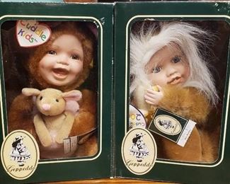 Lot of Geppeddo Cuddle Kids Animal Doll W/ Porcelain ~ Roxi Roo & Milo Monkey ~ NIB