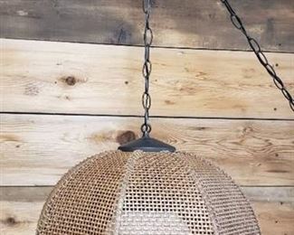 Vintage Wicker Basket type Swag Handing Light ~ 18 in. wide ~ Works