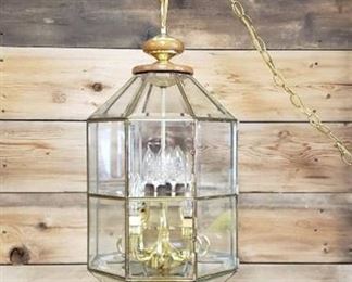 Large Glass and Brass Hanging Light ~ 12 in. x 24 in. Light Box ~ Works