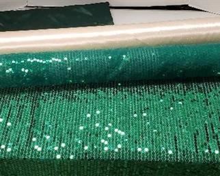 Collection of Rolled Sequin Material and Satin Material ~ Cream and Forest Green ~ 42 to 48 in. wide