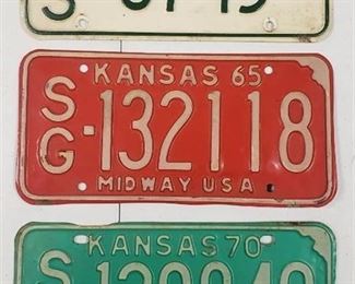 3 Vintage Kansas License Plates - 1963, 1965 and 1970
