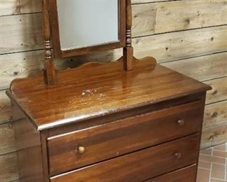Wood 3 Chest w/Mirror ~ Chest: 36 x 18 x 32 in. & Mirror: 16.5 x 27 in. Overall: 64 in. tall