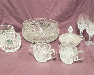 Collection of Crystal Dishes ~ Large Bowl, Set of 4 Small Bowls, Sugar/Creamer, Candy Dishes and Set of 4 Goblets