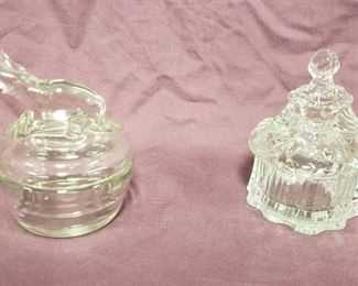2 Vintage Clear Glass Powder/Trinket Jars ~ Lady: Westmoreland & Elephant: Depression Glass