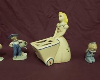 Collection of Ceramic Figurines ~ Flower Girl w/ Cart, Pair of Gardeners and Pair of Praying Kids