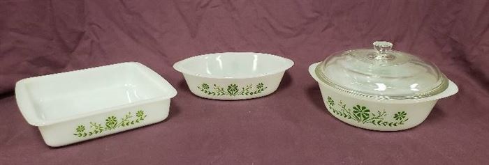 Collection of Glasbake Oven Ware ~ Covered Round Casserole Dish, Oval Casserole Dish and 8 in. Square Dish