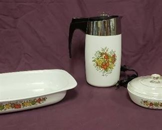 Garden Harvest Corning Ware ~ Casserole Dish (13 x 9 x 2 in.), Lidded 6 1/2 in. Pan, and Electric Coffee Percolator Pot w/cord