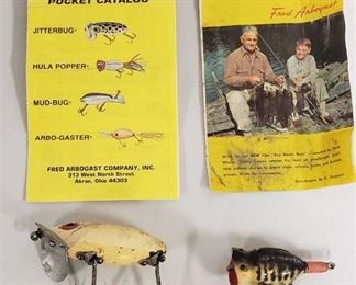 2 Vintage Fred Arbogast Fishing Lures and Pamphlets