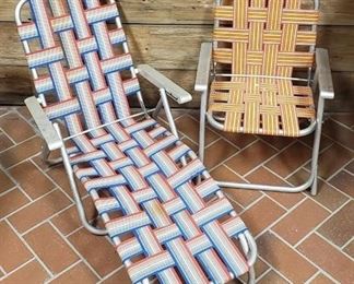Vintage Kid Size Fold up Lawn Lounger and Chair ~ Seat height 8 to 10 in. from Ground
