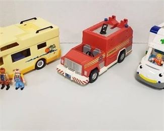 2 Playmobil Vehicles ~ Rescue Truck & RV w/4 Figures (Missing Tire) and WOW Toy Ambulance