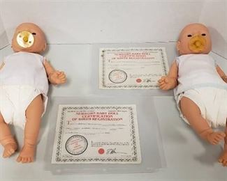 Pair of 1988 Raffoler Newborn Baby Doll 18 in. ~ True to Life Infant w/ Certificates ~ Never Played With ~ Boy & Girl