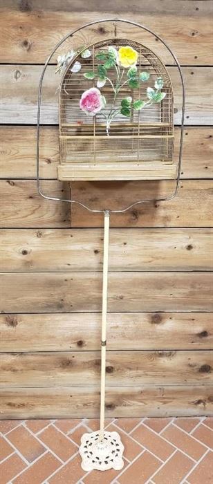 Metal Bird Cage w/ Cast Iron Base ~ 64 in. tall