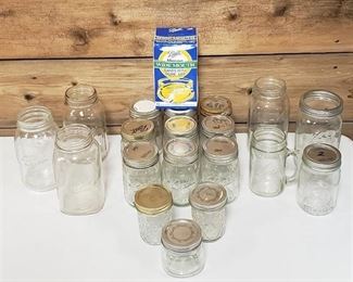 Canning Jars ~ 5 Qts., 11 pt., 3 Smaller and Box of Wide Mouth Lids