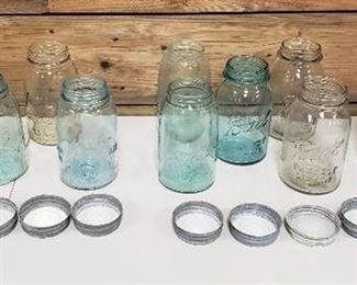 Antique/Vintage Quart Canning Jars w/ Some Zinc Metal Lids