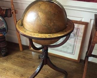 Standing Terrestrial Globe by W. & T. M. Hardin London dated 1830 on Mahogany carved  pedestal stand  With brass casters . 
$1200 firm 