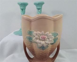 Hull Vase and Unmarked Candle Sticks