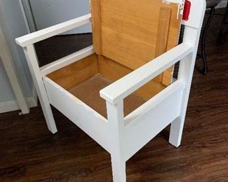 Repurposed antique porcelain top table and chair with storage