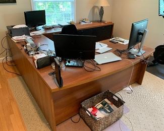 Bow front office desk with two connecting consoles, bridge, and 2  bookcases.  Make an offer
