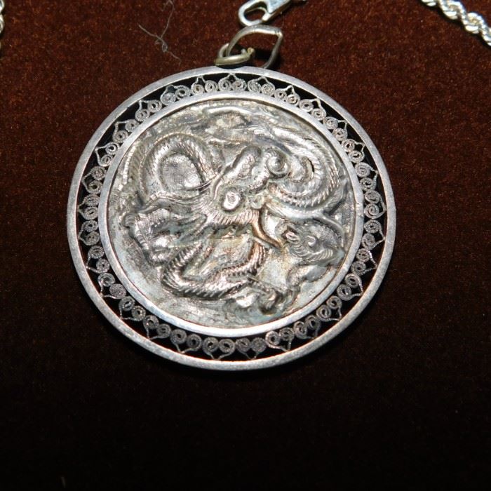 Antique Chinese Repousse Silver Medallion