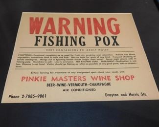 Vintage Pinky Masters Savannah GA Wine Shop Framed Paper Sign
