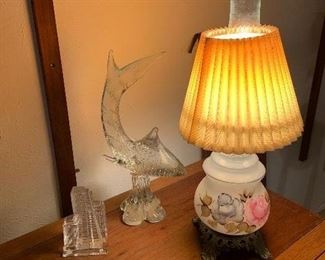 Vintage hurricane lamp, glass decor 